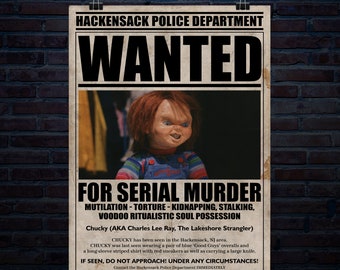 Póster de Chucky, alias Charles Lee Ray, "El estrangulador de Lakeshore", 20 x 30 pulgadas, 300 ppp, descarga digital