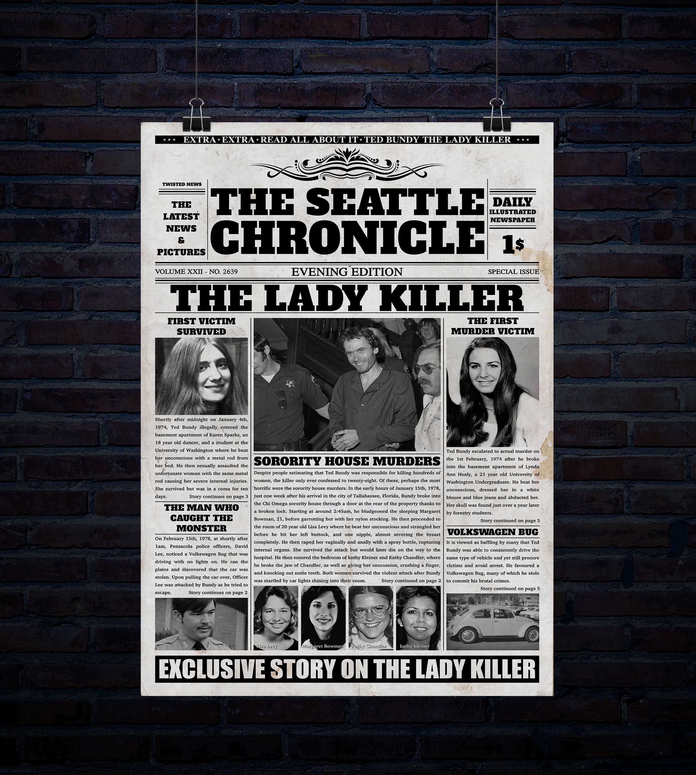 Serial Killer Ted Bundy Newspaper Article 20 Inch X 30 Inch 300dpi Poster  Digital Download - Etsy, image size:2433x2708