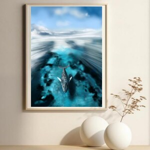 Whale Ocean Art - Digital painting Print Wall Decor- original digital artwork