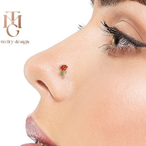 14k and 18k Enamel &quot;ROSE&quot; Design Nose Stud
