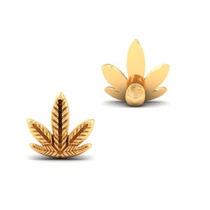 14k ogräsbladsörhänge i guld, dermal gängad skruv, kroppspiercing