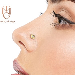 14K & 18K &quot;Diamond Shape&quot; Nose Piercing with White Diamond