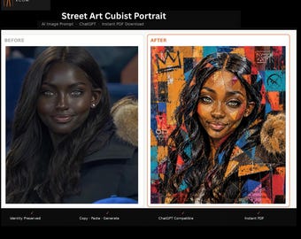 Street-Art-Porträt-Prompt im kubistischen Stil – Picasso-Stil (Urban Gallery) – KI-Kunst-Prompt (PDF) – Sofort verfügbar
