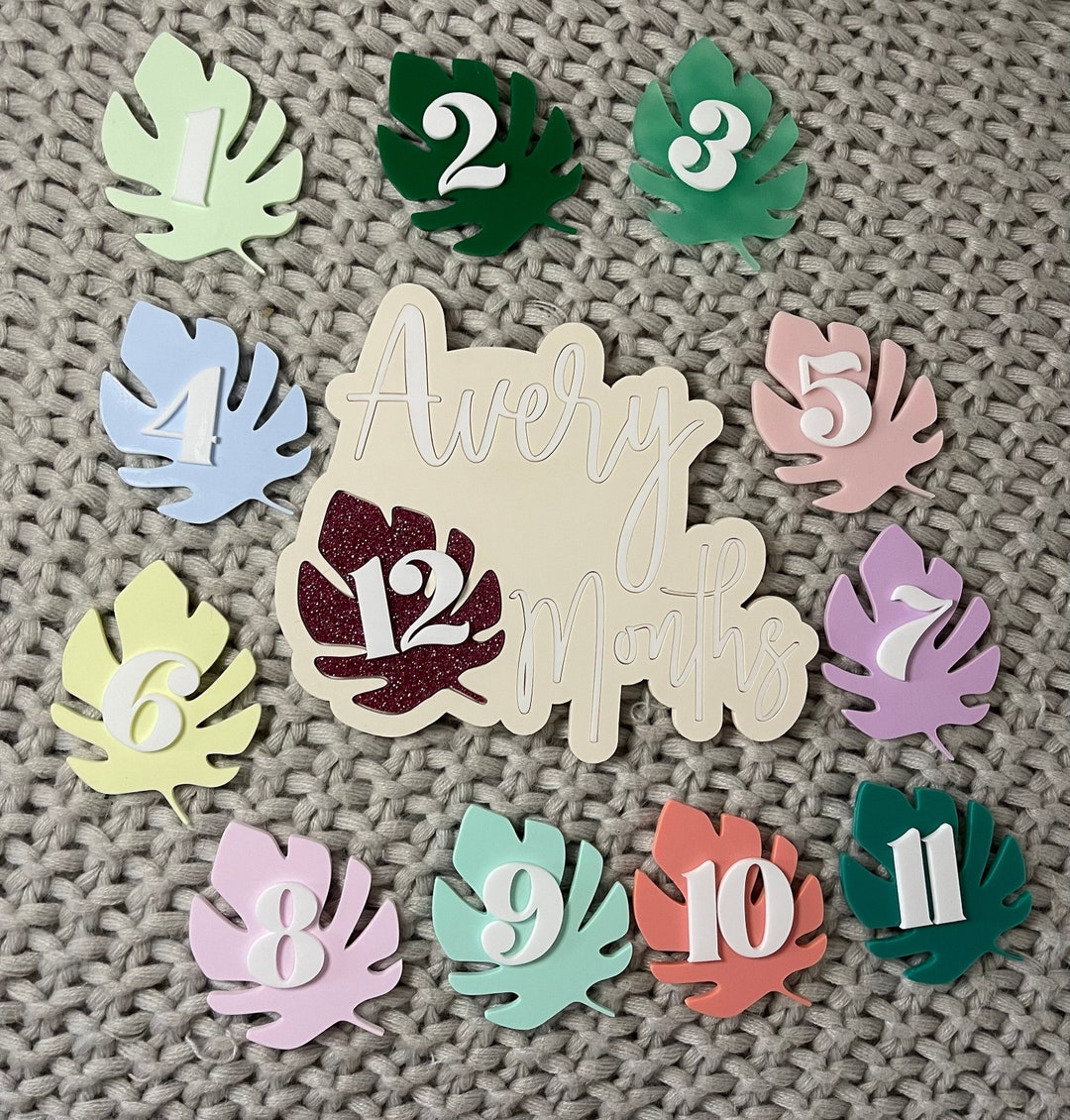 Personalized Monstera Leaf Baby Milestone Photo Prop | Custom Monthly ...