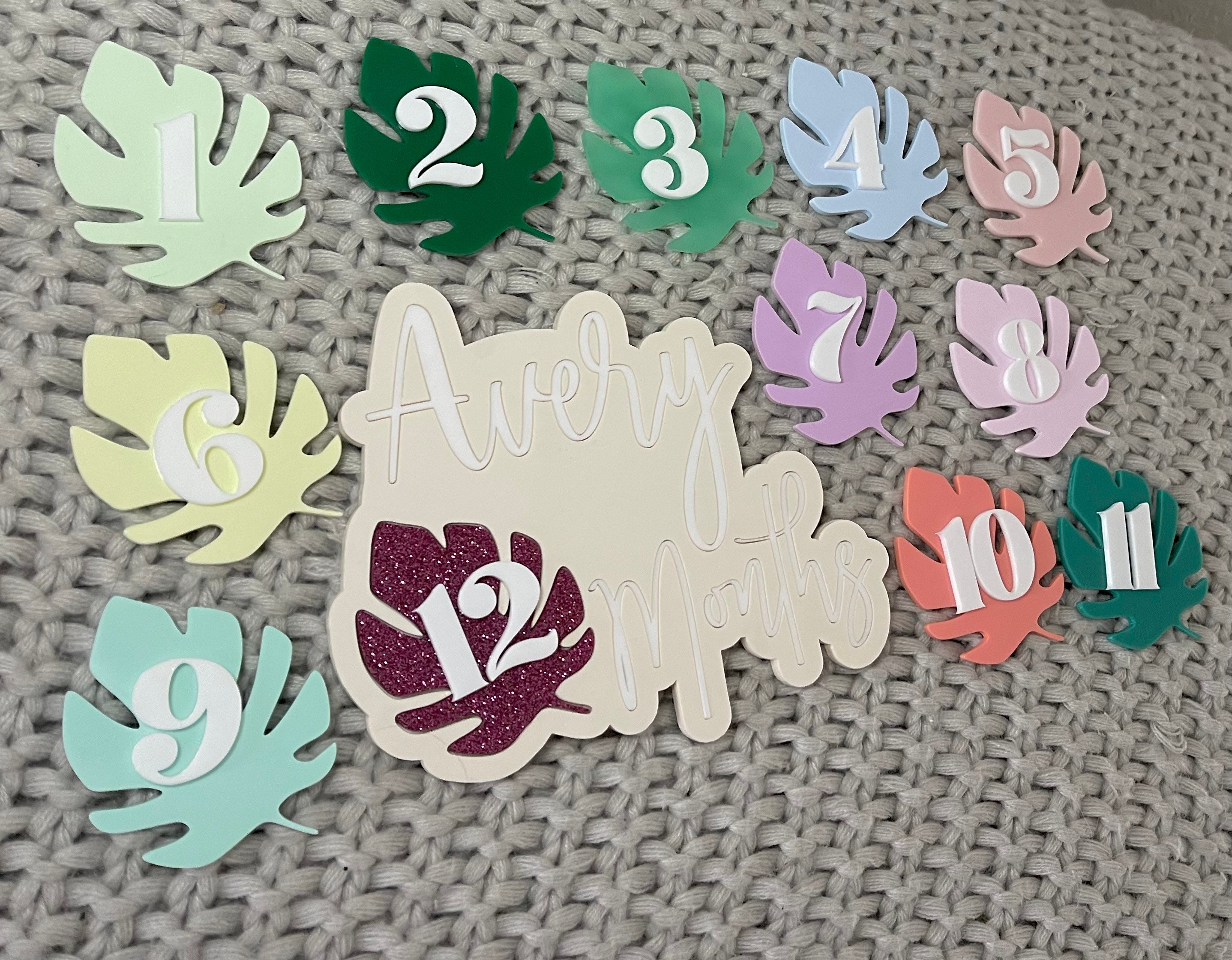 Personalized Monstera Leaf Baby Milestone Photo Prop | Custom Monthly ...