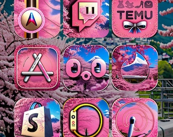 App Icon Pack Sakura Fuji Glitter-pictogrammen voor iOS en Android, startscherm aanpassen