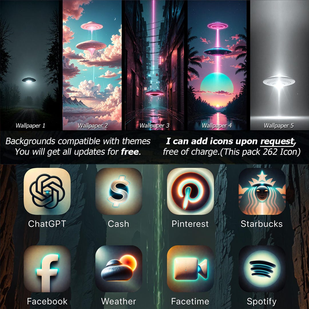 Futuristic UFO Sci-fi Ios Covers Theme and Wallpaper(30 Gift) - Etsy