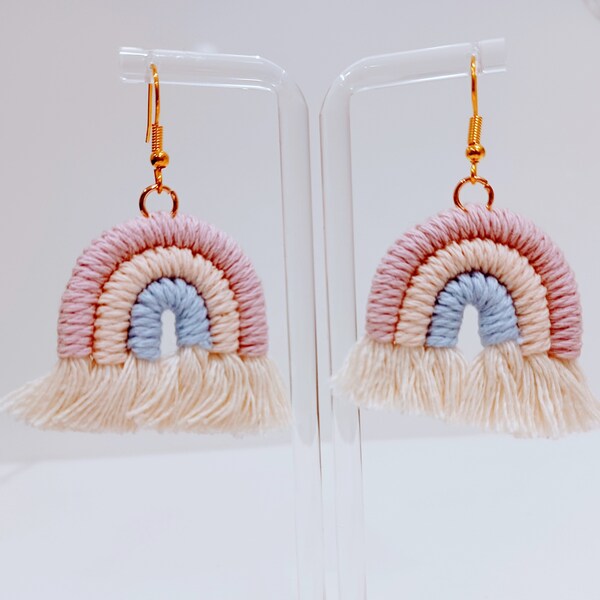 Pastel Macramé Rainbow Earrings For Girls and Women Rainbow Jewelry Kids Gifts