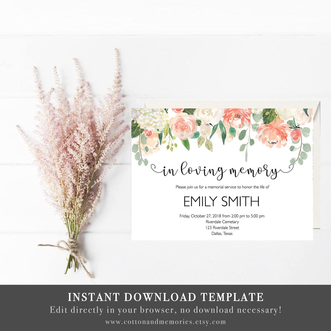 Funeral Announcement Memorial Service Invitations Funeral Template
