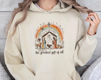Greatest Gift Of All Hoodie, Nativity Christmas Pullover, Matthew 1:21 Jesus Jumper, Christian Xmas Top, Bible Verse Hoodie, Xmas Faith Top