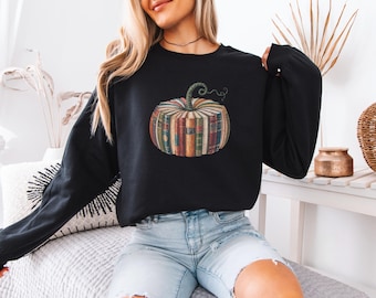 Fall Season Book Sweatshirt, Pumpkin Book Sweater, Halloween Book Jumper, Bookish Fall Top, Retro Pumpkin Sweater, Autumn Season Book Jumper