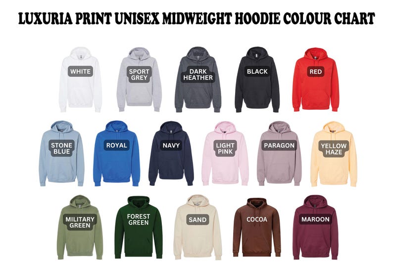 a bunch of different colored hoodies with the words