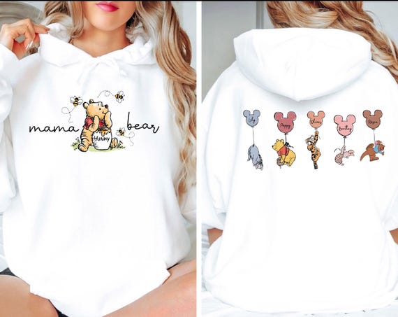 Mama Bear Hoodie, Custom Name Mum Jumper, Mothers Day Gift Top, Kids Name Pullvoer, Jumper Gift for Mum, Pooh Mum Hoodie