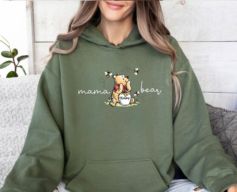 Mama Bear Hoodie, Custom Name Mum Jumper, Mothers Day Gift Top, Name Pullvoer, Jumper Gift for Mum, Pooh Mum Hoodie image 3