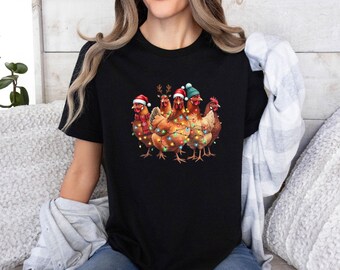 Christmas Chickens T-shirt, Funny Chicken Tshirt, Xmas Chickens T Shirt, Christmas Party shirt, Chicken Lover Tee, Chicken Farmer T shirt