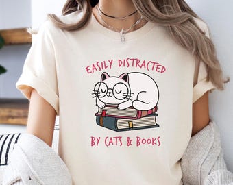 Cat and Books T-Shirt, Book Lovers Tshirt, Cat Lover Shirt, Bookish Gifts TShirt, Book By Cats Tee, Cat Lover T shirt, Bookish T Shirt