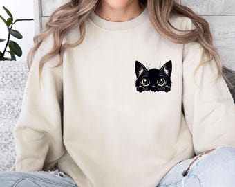 Black Cat Sweatshirt, Halloween Cat Sweater, Cat Mum Gift Jumper, Cute Cat Jumper, Halloween Cat Jumper, Cat Lover Top, Pocket Size Cat Top