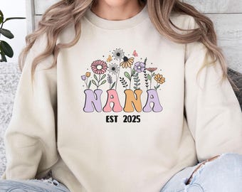 Customised Nana Sweatshirt, New Grandma Gift Top, Grandmum Year Sweater, Granny To Be Jumper, Floral Nana Sweater, Personalised Nanny Top