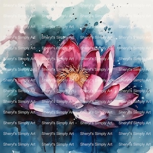 Watercolor Lotus PNG, Lotus Gift, Lotus png, Cricut Files, Digital Download Art, Flowers, Lotus , Watercolor, png jpg