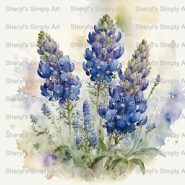 Watercolor Bluebonnets PNG, Bluebonnets Gift, Bluebonnets png, Cricut Files, Digital Download Art, Flowers, Bluebonnets, Watercolor