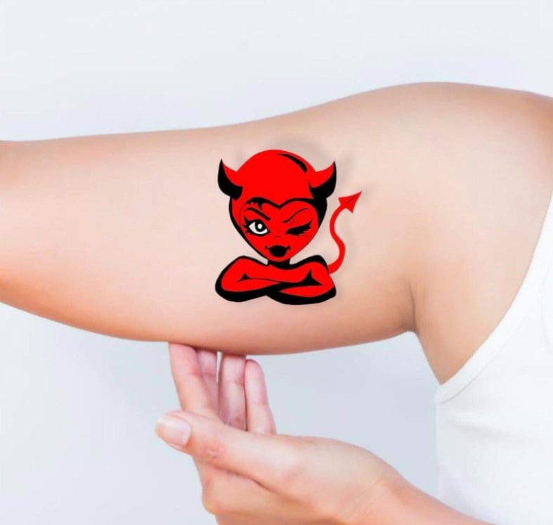 Devil with horns handmade tattoo drawing Stock Photo  Alamy