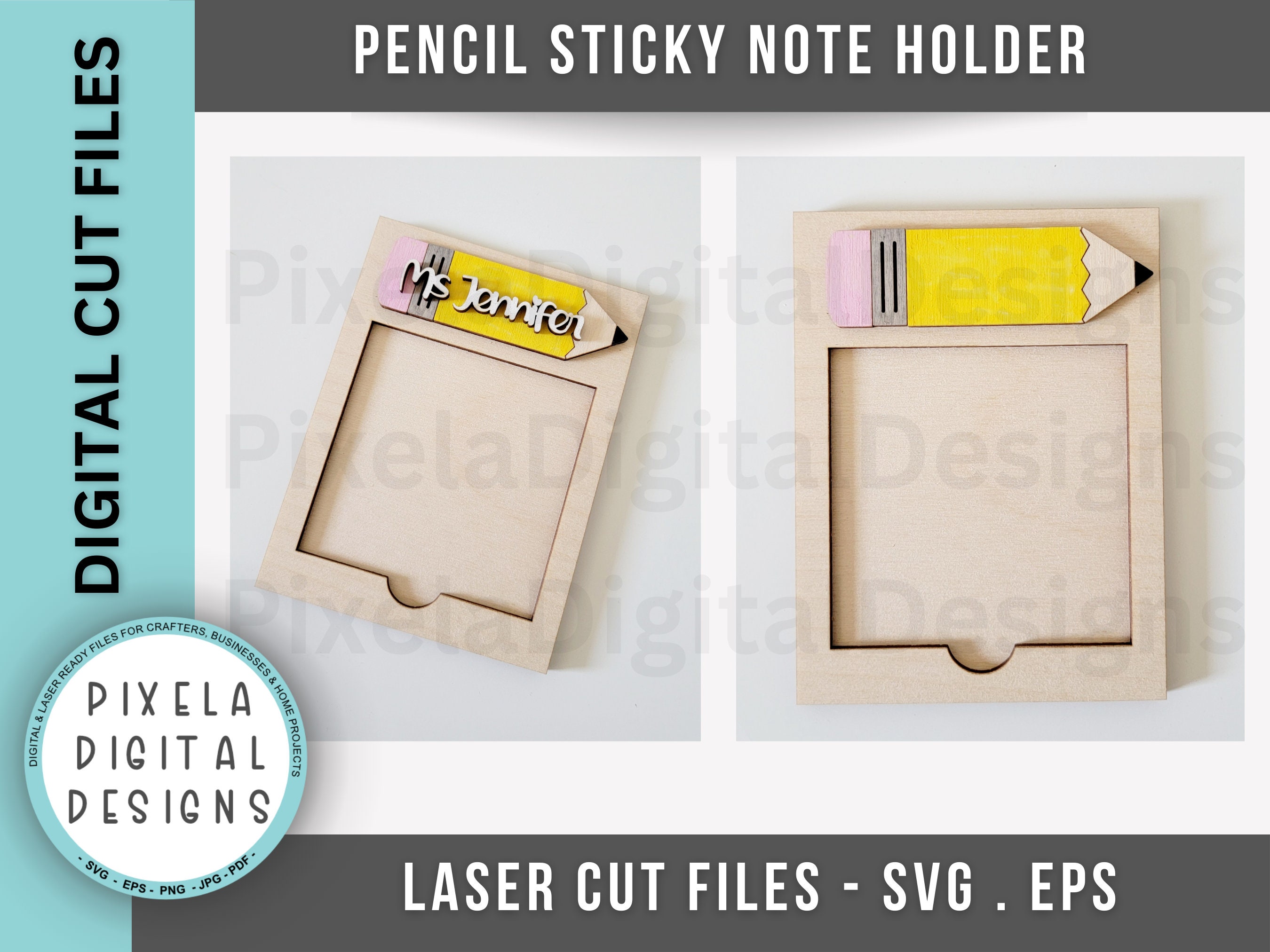 Teacher Pencil Sticky Note SVG, Laser Cut File, Note Pad Holder SVG ...