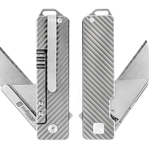 Navaja multiusos TiRant RAZOR V3 (titanio 6AL-4V lavado a la piedra) Edición Dual SLASH: navaja multiusos de titanio mecanizado por CNC de doble cara de la serie Elite