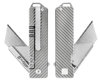 TiRant RAZOR V3 Utility Knife (Stonewashed 6AL-4V Titanium) Dual SLASH Edition – Elite Series Dual-Sided Custom CNC'd Titanium Utility Knife