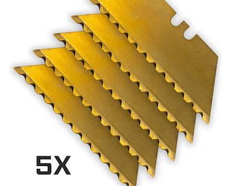 TITANIUM Coated SK5 GOLD 12-Point SERRATED Utility Knife Razor Blades (5-Pack)