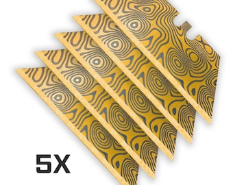 Titanium Coated Gold DAMASCUS STEEL PATTERN Dual-Sided Laser Engraved Razor Blades (5-Pack)