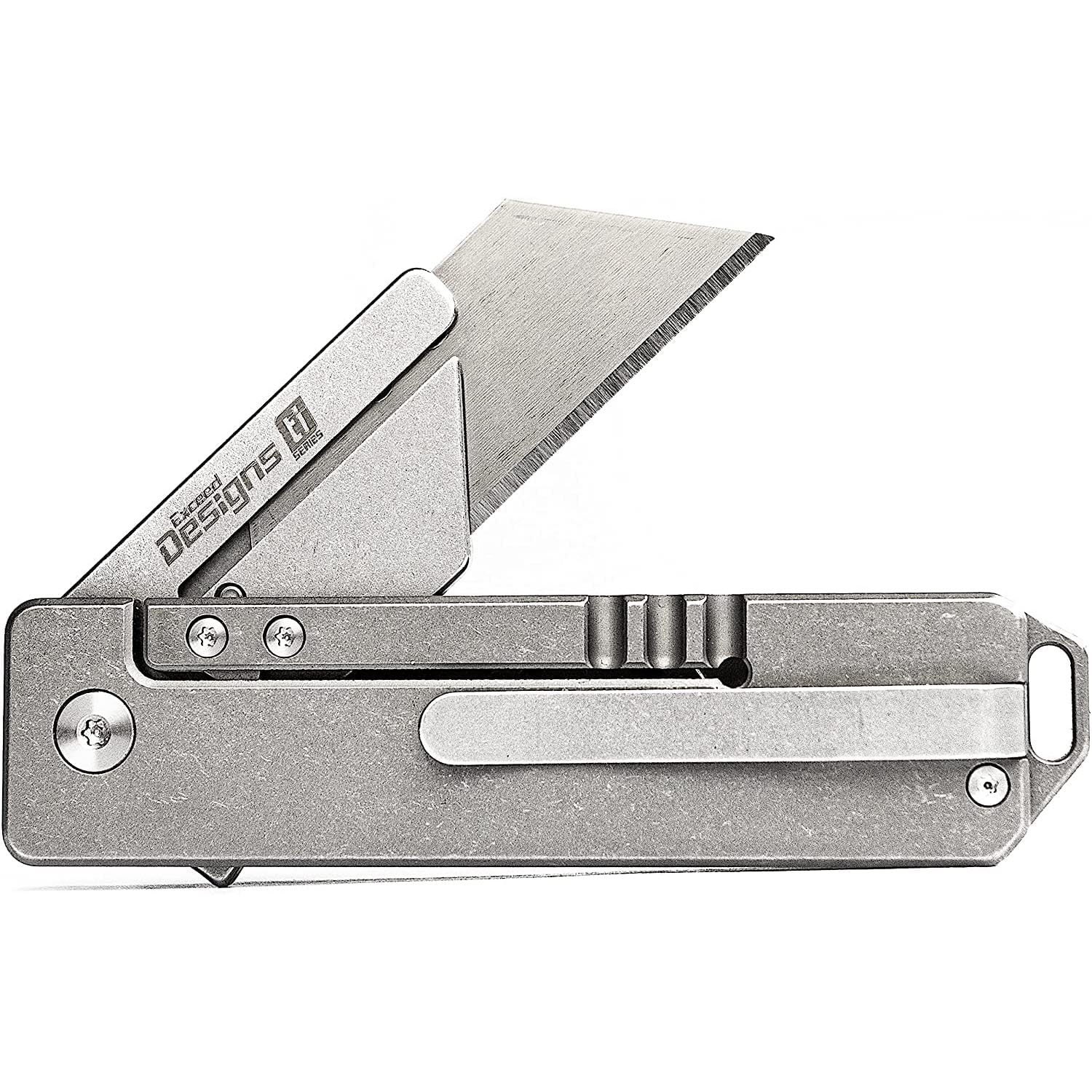 Titanium Box Cutter Blade Folder Razor Utility Knife EDC Pocket Clip Bottle  Open