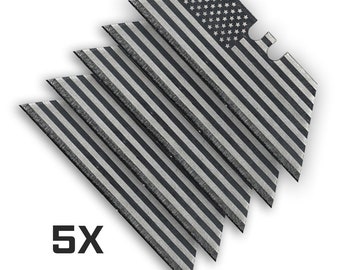 Black USA FLAG Dual-Sided Laser Engraved Razor Blades (5-Pack) Tajima V-Rex ii Premium Tempered Utility Knife Blades