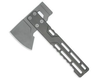 Exceed Designs HYZER Mini Titanium Hatchet (Dark Grey BLASTED W/Light Grey PVD Head) 8.15" 6Al-4V Titanium Handle W/D2 Axe Head