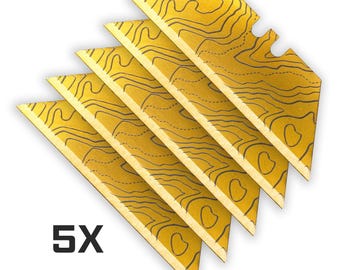 Titanium Coated Gold CASCADIA TOPO PATTERN Dual-Sided Laser Engraved Razor Blades (5-Pack)