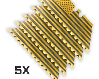 Titanium Coated Gold 12-Point Serrated USA FLAG PATTERN Dual-Sided Laser Engraved Razor Blades (5-Pack)