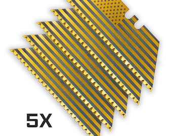 Titanium Coated Gold 24-Point Micro-Serrated USA FLAG PATTERN Dual-Sided Laser Engraved Razor Blades (5-Pack)
