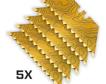 Titanium Coated Gold 12-Point Serrated CASCADIA TOPO PATTERN Dual-Sided Laser Engraved Razor Blades (5-Pack)