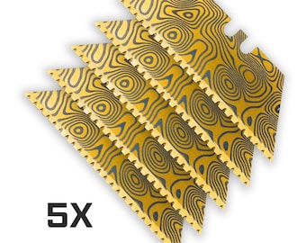 Titanium Coated Gold 24-Point Micro-Serrated DAMASCUS STEEL PATTERN Dual-Sided Laser Engraved Razor Blades (5-Pack)