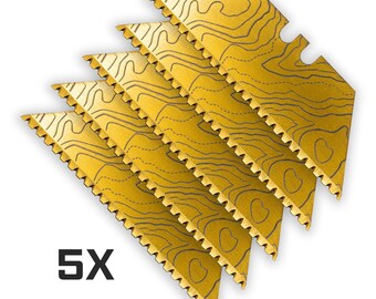Titanium Coated Gold 24-Point Micro-Serrated CASCADIA TOPO PATTERN Dual-Sided Laser Engraved Razor Blades (5-Pack)