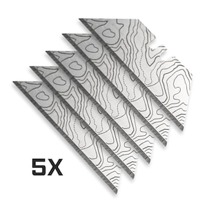 Lames de rasoir argentées CASCADIA TOPO MAP gravées au laser (paquet de 5) lames de couteaux tout usage de qualité supérieure trempées par induction