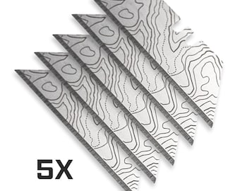 Silver CASCADIA TOPO MAP Dual-Sided Laser Engraved Razor Blades (5-Pack) Premium Induction-Hardened Utility Knife Blades