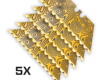 Titanium Coated Gold 12-Point Serrated DAMASCUS STEEL PATTERN Dual-Sided Laser Engraved Razor Blades (5-Pack)