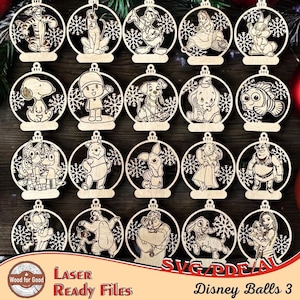 Conception de boules de Saint-Sylvestre avec des personnages de dessins animés - Fichier de boules de Noël