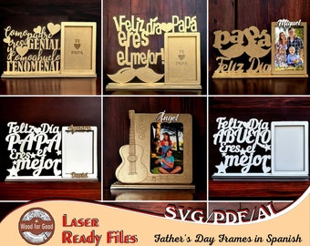 6 Photo frames for Father for Father and Grandfather Laser Cut Design in Spanish