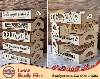 Mother's Day tray in Spanish - Layout of laser cutting - SVG - PDF - AI
