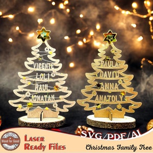 file per taglio laser - Albero genealogico di Natale in legno - Personalizzato con nomi - Decorazione natalizia fatta a mano - Regalo di famiglia personalizzato