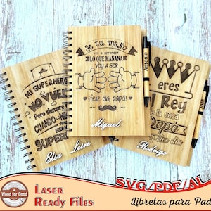 Libretas día del padre/Archivo láser/Lasercutfile/prezent dla taty/bambusowy notatnik w języku hiszpańskim/dla taty/Regalo Papá/Pdf/Svg/Ai