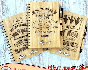 Libretas día del padre / Archivo láser / Lasercutfile / gift for dad / bamboo notebook in spanish / for dad / Regalo Papá / Pdf / Svg / Ai