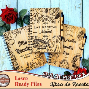Libro de recetas - Regalo para Madre - Archivo de grabado - Diseños para grabar - Regalo para ella - Dieños originales - SVG - PDF - Ai
