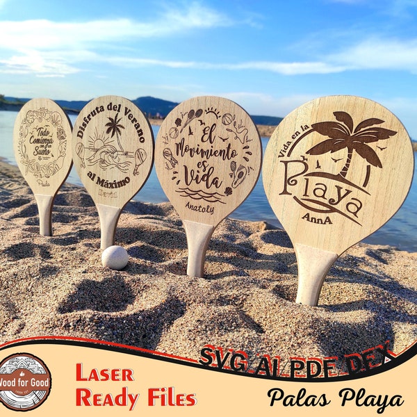 4 Diseños para palas de playa -  Frase motivacional - Disfruta de la playa - Palas playa - Verano - Tiempo de playa - Deporte playa